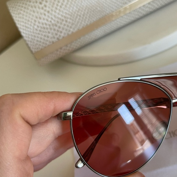 NEW Jimmy Choo Ave aviator sunglasses silver frame red lenses - Picture 8 of 14